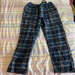 Blue‎ Plaid Flannel Drawstring Elastic Waist Pajama bottoms